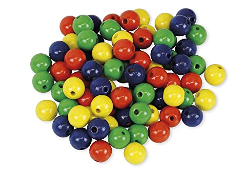 TimeTEX - Perlen 12 mm - je 20 x rot, gelb, grün, blau - Die farblich sortierten Holzperlen sind die ideale Ergänzung für die Schüttelbox - 80 Stück - 93267 von TimeTEX