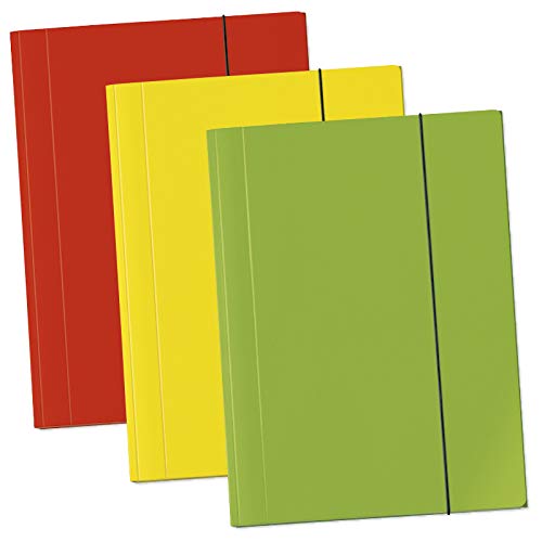 TimeTEX Set Sammelmappen A4-Plus ColorFIT - 3 Stück, gelb, grün und rot - aus hochwertiger Pappe mit Glanzkaschierung - Verschlußgummi - 60139 von TimeTEX