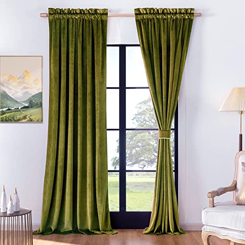Timeper Olivgrüne Samtvorhänge, 243.8 cm, luxuriöse Verdunkelungsstange mit Tasche, Fenstervorhang für Urlaubsdekoration/Schiebetür (Olivgrün, 1 Paar Vorhänge B 132xL 244 cm und 2 Spitzen-Raffhalter) Timeper Olivgrüne Samtvorhänge, 243.8 cm, luxuriöse Verdunkelungsstange mit Tasche, Fenstervorhang für Urlaubsdekoration/Schiebetür (Olivgrün, 1 Paar Vorhänge B 132xL 244 cm und 2 Spitzen-Raffhalter) von Timeper
