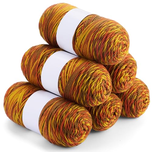 Timgle 6 Knäuel Herbstgarn zum Häkeln, Herbstblätter, farbiges Garn, weich, je 141 g, 273 m, Häkelgarne zum Stricken, Häkeln, Geschenk, Bastelprojekt, Starter (braun, ziegelrot, gelb) von Timgle