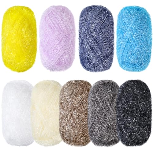 Timgle 9 Knäuel Scrubby-Garn für Geschirrtücher, Regenbogenfarben, glitzerndes Garn zum Häkeln, Stricken, Geschirrspülen, Geschirrtücher, Bastelprojekte (klassisch) von Timgle