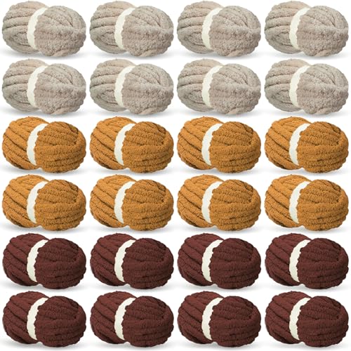 Timgle Chenille-Garn zum Häkeln, flauschiges Garn zum Stricken, Nähen, Heimwerken, 24 Stück (Dunkelbraun, Hellkhaki, Khaki) von Timgle