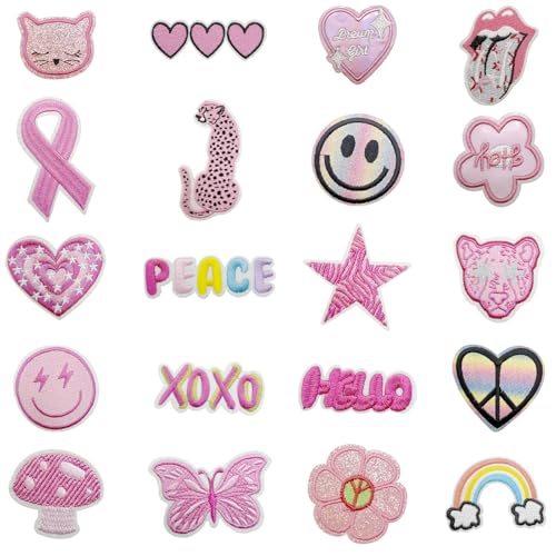 Rosa bestickte Aufnäher zum Aufbügeln für Mädchen, DIY-Aufnäher, Reparaturflicken, niedlich, adrett, zum Aufnähen, für Rucksäcke, Hüte, Hosen, Kleidung, Jeans, Schuhe (rosa Herz) von Timideer