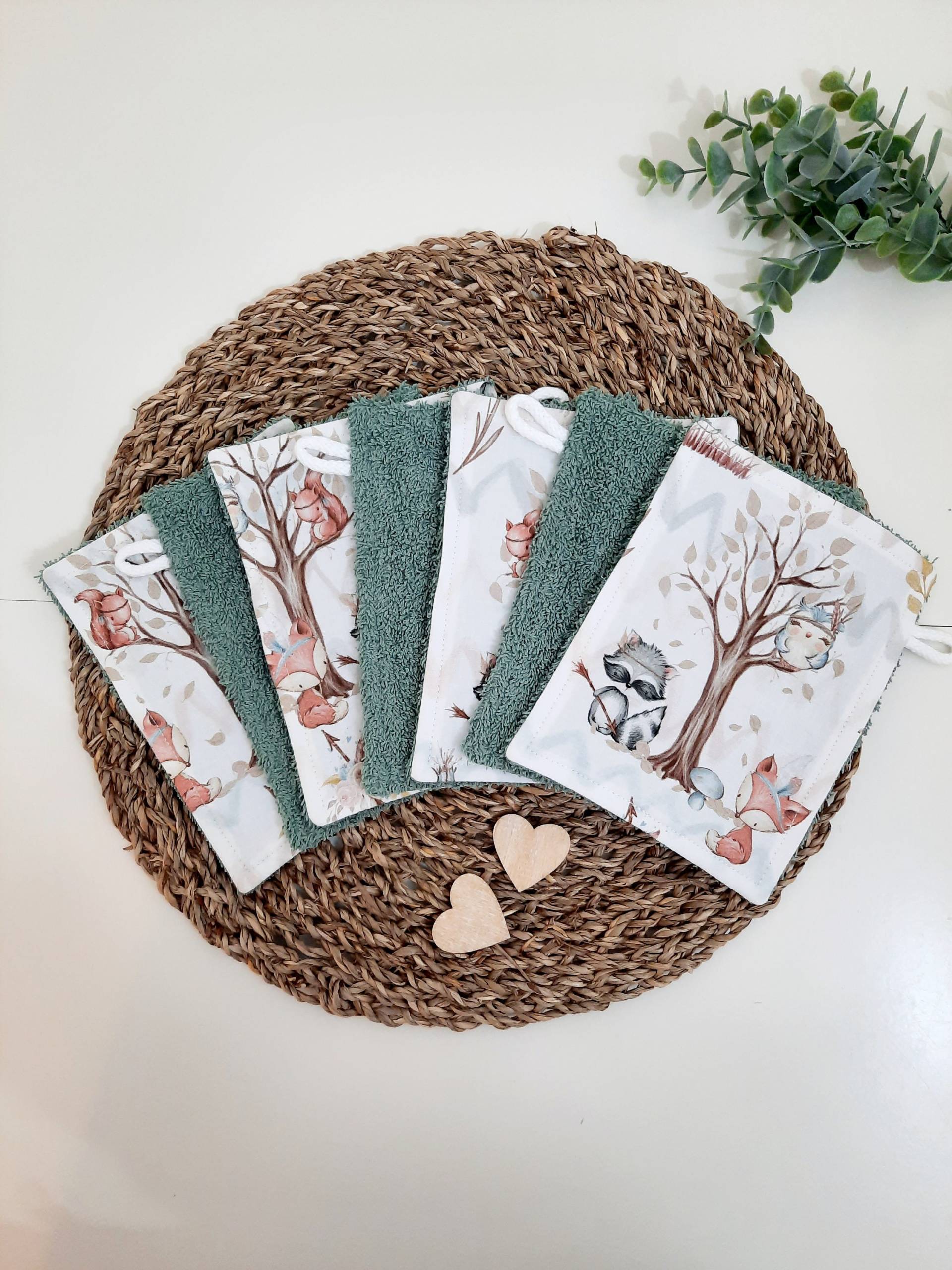 Boho Waldfreunde Waschlappen Set, Frotteewaschlappen, Waldtiere Waschlappen, Babywaschlappen, Wieder Verwendbar Und Nachhaltig von TinasCharmelli