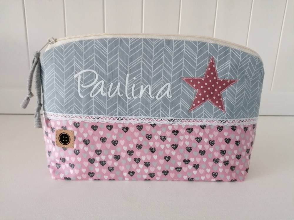 Kulturtasche /Windeltasche Mit Name, Altrosa /Grau, Geschenk Zur Geburt, Taufgeschenk Personalisiert Kulturtasche /Windeltasche Mit Name, Altrosa /Grau, Geschenk Zur Geburt, Taufgeschenk Personalisiert von TinasKnoepfchen