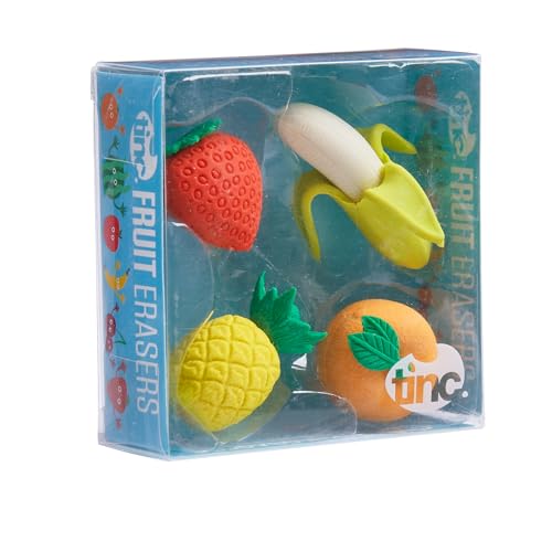 Tinc, 4er-Set Fantasie-Radiergummis, in Form von Früchten, für Kinder, einfache Fehlerkorrektur, Verwendung in der Schule und bei Hausaufgaben, bunte Geschenkverpackung, Bleistiftradierer von Tinc