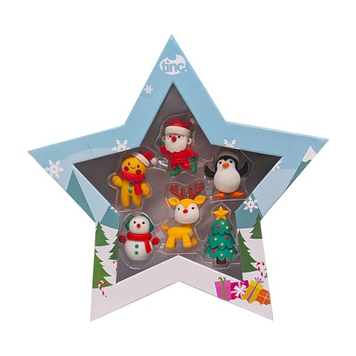 Tinc, Weihnachtsradiergummis, Sternform, Set mit 6, Festliche Farben, Kreative Büroaccessoires, Geschenke für Kinder, Originelle Schulmaterialien, Bürodekoration von Tinc