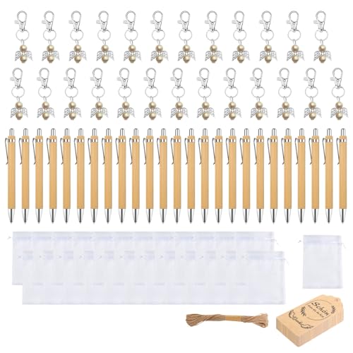 25-teiliges Holz-Kugelschreiber- und Schlüsselanhänger-Set, einziehbarer Schreibstift für Hochzeit, Babyparty, Brautparty, Büro und Schule von TingHaoO