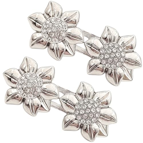 Strass-Blumen-Bundknopf, verstellbarer Nadelverschluss, nicht nähen, Legierung, Kleidung, Dekoration für Hosen, kein Nähen, Jeans-Knopf mit Strass-Design von TingHaoO