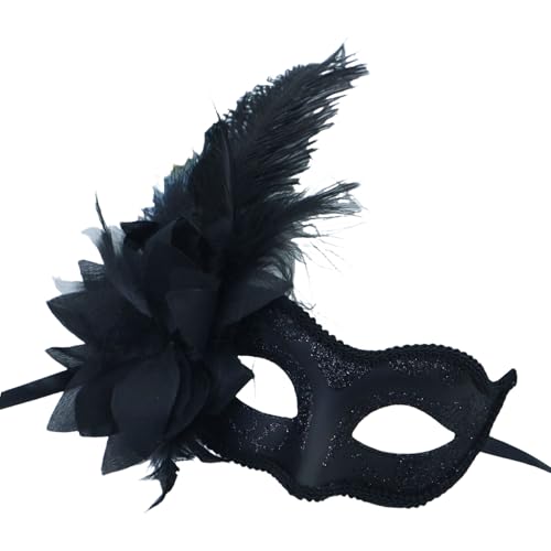 TingHaoO Blumenmaskerade, gefiedertes Halloween-Partyauge für Damen, Halloween-Party, Maskerade, Kostüm-Zubehör von TingHaoO