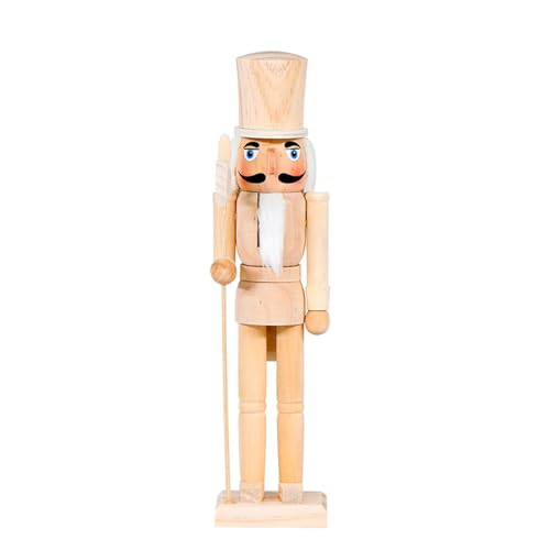 TingHaoO Nussknacker-Figur aus Holz, unlackiert, 38 cm, saisonale Dekoration, Ornament für Sammler, Holz-Nussknacker, Ornament von TingHaoO