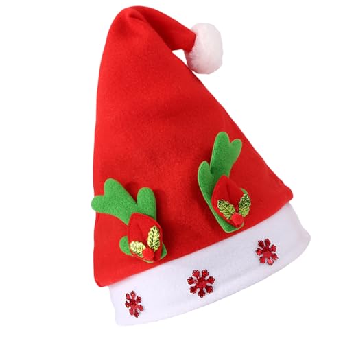 TingHaoO Warme Nikolausmütze für Weihnachtsfestlichkeiten Bequeme Kopfbedeckung für Party Kinder Kopfbedeckung mit Geweih und Schneeflocke von TingHaoO