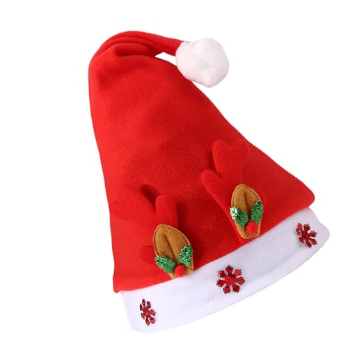 TingHaoO Warme Nikolausmütze für Weihnachtsfestlichkeiten Bequeme Kopfbedeckung für Party Kinder Kopfbedeckung mit Geweih und Schneeflocke von TingHaoO