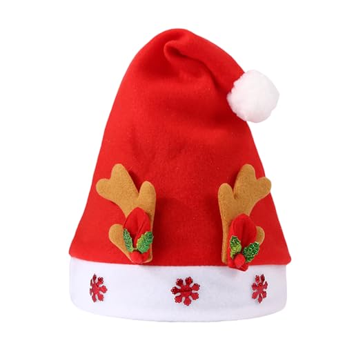 TingHaoO Warme Nikolausmütze für Weihnachtsfestlichkeiten Bequeme Kopfbedeckung für Party Kinder Kopfbedeckung mit Geweih und Schneeflocke von TingHaoO