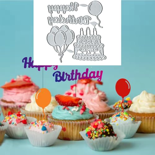 Happy Birthday Stanzschablonen aus Metall, Happy Birthday Kuchen Ballon Stanzformen Stanzschablonen für DIY Scrapbooking Karten Fotoalbum dekorative Prägepapier Stanzformen für Scrapbooking von TingZVen