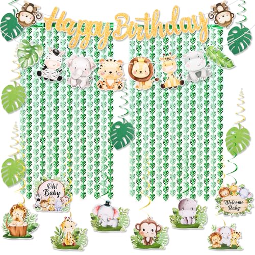 Tingjoo 18 Stück Dschungel-Safari-Geburtstagsparty-Dekorationen umfassen Tiere Happy Birthday Banner Dschungel Blatt Folienvorhang Wild One hängende Wirbel Deckenschlangen Safari Babyparty-Zubehör Tingjoo 18 Stück Dschungel-Safari-Geburtstagsparty-Dekorationen umfassen Tiere Happy Birthday Banner Dschungel Blatt Folienvorhang Wild One hängende Wirbel Deckenschlangen Safari Babyparty-Zubehör von Tingjoo
