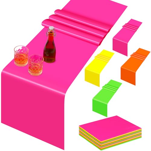 Tingjoo Neon-Tischläufer, Einweg-Tischläufer, Disco, bunt, leuchtend, für Neon-Partys, Geburtstage, Tischdekorationen (119 cm), 16 Stück von Tingjoo