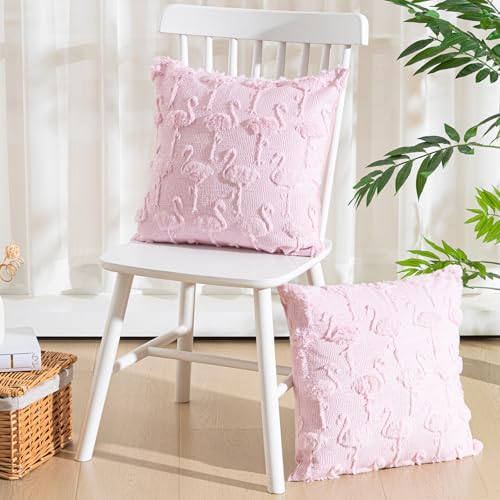 Tingjoo Set mit 2 Flamingo-Kissenbezügen, 45,7 x 45,7 cm, rosa Flamingo, weicher Plüsch-Kunstfell, Wolle, Couchkissen für Sofa, Raumdekoration Tingjoo Set mit 2 Flamingo-Kissenbezügen, 45,7 x 45,7 cm, rosa Flamingo, weicher Plüsch-Kunstfell, Wolle, Couchkissen für Sofa, Raumdekoration von Tingjoo