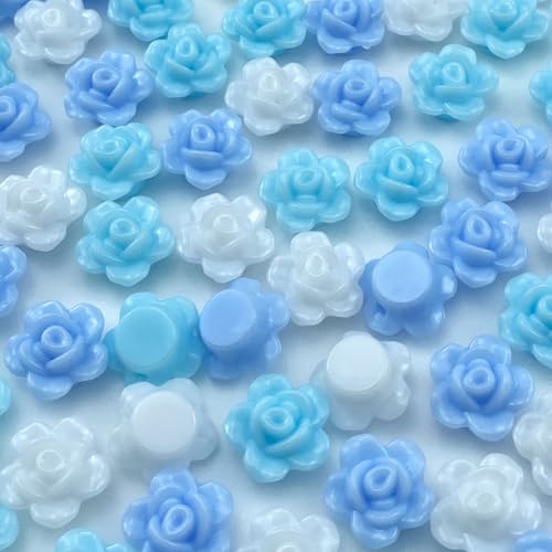 Rosen-Perlen, Acryl, flache Rückseite, lose Abstandshalter, Pastellfarben, bunte Verzierungen mit Loch für Schmuckherstellung, Halsketten, Armbänder, Ohrringe, Basteln, 250 Stück (gemischte blaue Rosen-Perlen, Acryl, flache Rückseite, lose Abstandshalter, Pastellfarben, bunte Verzierungen mit Loch für Schmuckherstellung, Halsketten, Armbänder, Ohrringe, Basteln, 250 Stück (gemischte blaue von Tingoons