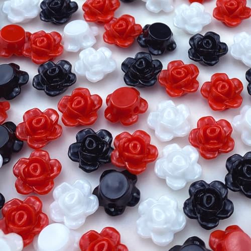 Rosen-Perlen, Acryl, flache Rückseite, lose Abstandshalter, pastellfarben, bunte Verzierungen mit Loch für Schmuckherstellung, Halsketten, Armbänder, Ohrringe, Handwerk (gemischte Schwarz/Weiß Rosen-Perlen, Acryl, flache Rückseite, lose Abstandshalter, pastellfarben, bunte Verzierungen mit Loch für Schmuckherstellung, Halsketten, Armbänder, Ohrringe, Handwerk (gemischte Schwarz/Weiß von Tingoons