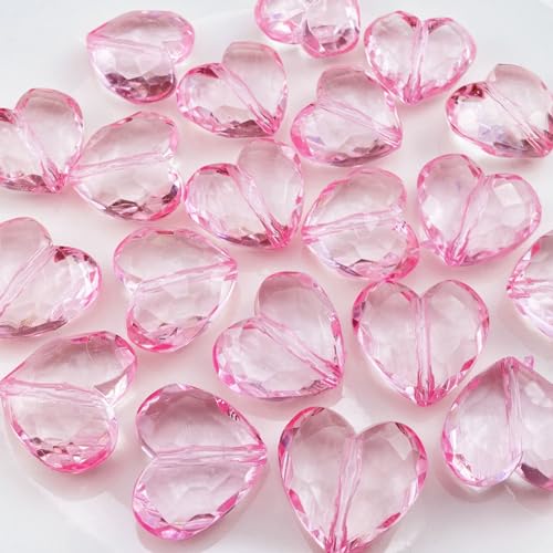 Tingoons Acryl-Perlen in Herzform, transparent, bunt, mit Loch, Abstandshalter, Perlen für Heimdekoration, DIY, Handwerk, Schmuckherstellung, Armband, Halskette, Ohrringe, 20 Stück (Rosa) von Tingoons