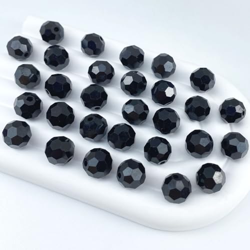 Tingoons Kristallglasperlen, rund, facettiert, lose Abstandshalter, Glasperlen für Bastelarbeiten, Armbänder, Halsketten, Ohrringe, Schmuckherstellung, Schwarz, 10 mm, 50 Stück von Tingoons