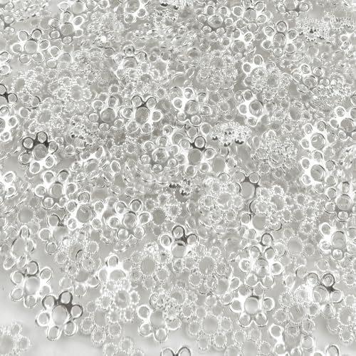 Tingoons Metallperlenkappen in Blumenform, Mini-Abstandshalter, 6 mm, Zubehör für Bastelarbeiten, Schmuckherstellung, Armband, Halskette, Ohrringe, 300 Stück (Silber) von Tingoons