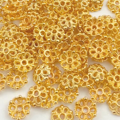 Tingoons Metallperlenkappen in Blumenform, Mini-Abstandshalter, 8 mm, Zubehör für Bastelarbeiten, Schmuckherstellung, Armband, Halskette, Ohrringe, Goldfarben, 100 Stück von Tingoons