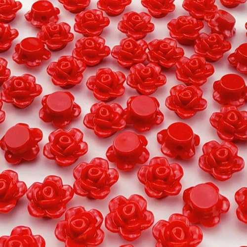 Tingoons Rosen-Perlen, Acryl, flache Rückseite, lose Abstandshalter, Pastellfarben, bunte Verzierungen mit Loch für Schmuckherstellung, Halsketten, Armbänder, Ohrringe, Basteln, 250 Stück (rot) von Tingoons
