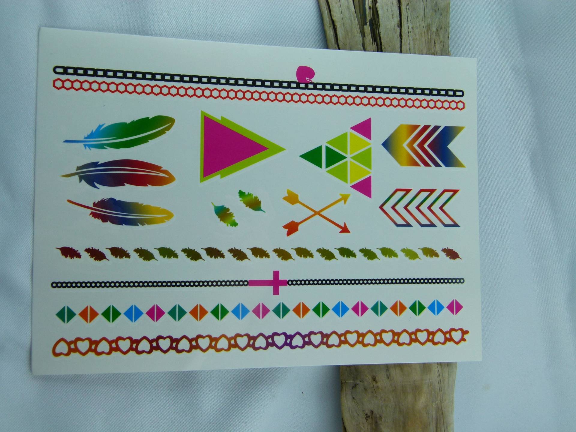 Nr. 110 - Buntes Temporary Tattoo Federn & Symbole Körperschmuck Körperbild Fake Armtattoo Körpertattoo Nr. 110 - Buntes Temporary Tattoo Federn & Symbole Körperschmuck Körperbild Fake Armtattoo Körpertattoo von TinkyStarShop