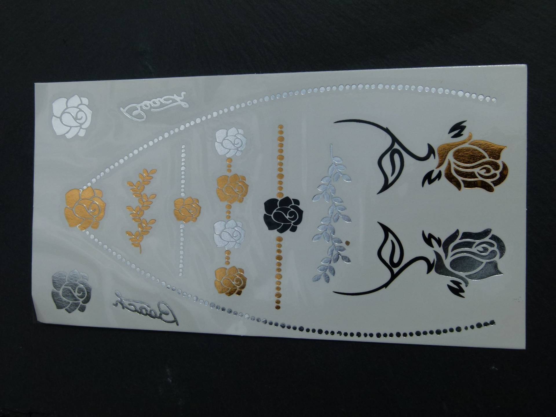 Nr. 122 - Temporäres Tattoo Boho Gold Rose Kette Schrift Körperschmuck Körperbild Silberfarben Fake Nr. 122 - Temporäres Tattoo Boho Gold Rose Kette Schrift Körperschmuck Körperbild Silberfarben Fake von TinkyStarShop