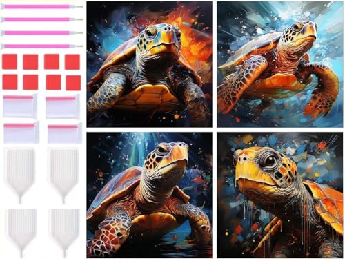 4 Pack Tierische Schildkröte Diamond Painting XXL 40x40cm Diamant Painting Bilder Erwachsene Diamond Art mit Zubehör, Kinder Stickerei Set Diamant Kunst Malerei für Wohnzimmer Zimmer Deko T-8919 von Tinnoon
