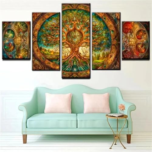 5D Diamond Art Painting 5 Pack Diamant Painting Bilder Erwachsene Baum des Lebens Diamond Painting Kinder Voll Diamant Crystal Art Malen Nach Zahlen Basteln für Home Décor Geschenke 175x88cm N-7219 von Tinnoon