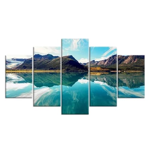 5D Diamond Painting 5 Teilig Groß XXL Bergsee Diamant Painting Bilder Basteln Erwachsene 50x25cm Diamond Art Malerei Set, DIY Voll Diamant Malerei Stickerei Kreuzstich für Room Decor Wohnwand N-6837 von Tinnoon
