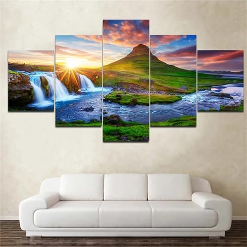 Diamond Painting 5 Teilig Groß XXL Wasserfall-Szenerie Diamant Painting Bilder Basteln Erwachsene 50x25cm Diamond Art Painting, DIY Voll Diamant Malerei Stickerei für Room Decor Wohnwand N-6102 von Tinnoon