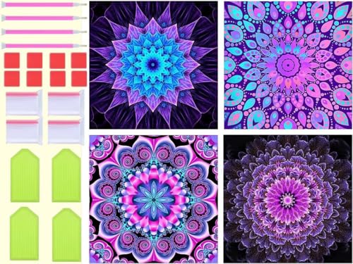 Diamond Painting Lila Mandala Diamant Painting Bilder 4 Stück 20x20cm, DIY 5D Diamond Painting Erwachsene Kinder Voll Eckige Diamant Malere Wohnzimmer Deko Aesthetic, Geschenke für Mama T-2218 von Tinnoon