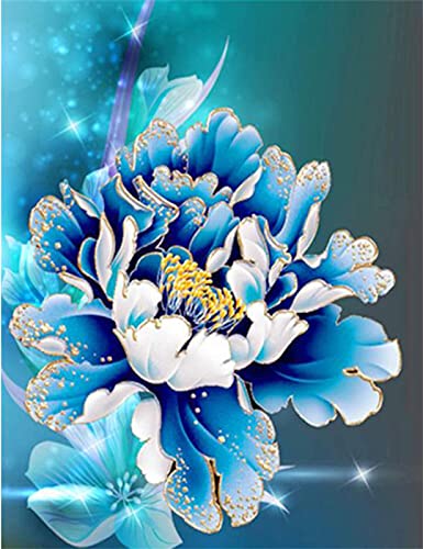 Diamond Painting Set " Blaue Blumen " - Größe 80x120cm - Diamant Painting Bilder für Kinder Mädchen - Diamond Painting Strass Leinwand Groß Stitch zum Entspannen - Mosaik Klebebilder Deko Wohnzimmer von Tinnoon