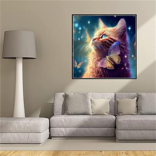 Fantasie Katze Diamant Painting Bilder 5D Diamond Painting Kinder Voll Diamonds Bastelset Erwachsene Diamond Kunst Set für Anfänger Strass Stickerei für Weihnachten Home Wall Décor 80x80cm -G5u von Tinnoon