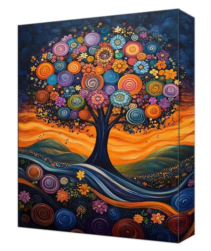 Malen Nach Zahlen Farbe Baum Malen Nach Zahlen Kinder ab 7, DIY Set Erwachsene, mit Pinseln und Acrylfarben, Knitterfreie Leinwand Kit, Kreatives für Erwachsene, Home Deko 40x50cm (Ohne Rahmen) T-67 von Tinnoon