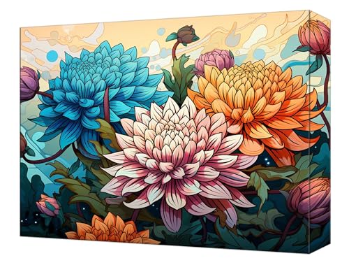 Malen Nach Zahlen Farbe Chrysantheme Malen Nach Zahlen Kinder ab 7, DIY Set Erwachsene, mit 3- Pinseln und Acrylfarben, Kreatives für Erwachsene, Home Wand Deko Geschenke 50x70cm (Ohne Rahmen) T-74 von Tinnoon
