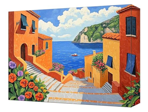 Malen Nach Zahlen Farbe Häuser Malen Nach Zahlen Kinder ab 7, DIY Set Erwachsene, mit Pinseln und Acrylfarben, Knitterfreie Leinwand Kit, Kreatives für Erwachsene, Home Deko 40x50cm (Ohne Rahmen) T-38 von Tinnoon