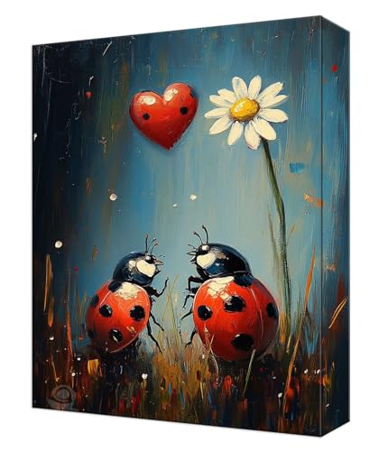Malen Nach Zahlen Liebe Marienkäfer Malen Nach Zahlen Kinder ab 7, DIY Set Erwachsene, mit 3- Pinseln und Acrylfarben, Kreatives für Erwachsene, Home Wand Deko Geschenke 20x30cm (Ohne Rahmen) T-9 von Tinnoon
