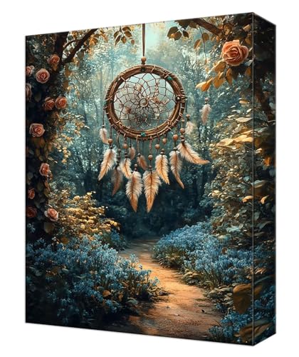 Malen Nach Zahlen Traumfänger Wald Malen Nach Zahlen Kinder ab 7, DIY Set Erwachsene, mit 3- Pinseln und Acrylfarben, Kreatives für Erwachsene, Home Wand Deko Geschenke 20x30cm (Ohne Rahmen) T-27 von Tinnoon