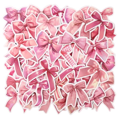 Tinoaly Rosa Vinyl Coquette Bows Sticker, 100 Stück, Vintage Style, Wasserfeste Vinyl Schleifen Aufkleber für Wasserflaschen Laptops Journale Scrapbooking von Tinoaly