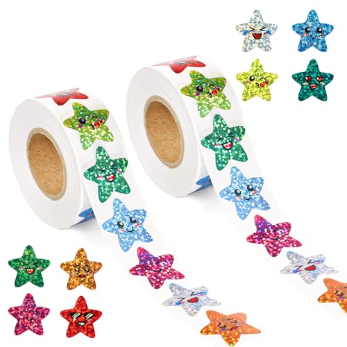 1000stk Lächelnde Stern-Aufkleber, 25mm Glitzerstern-Aufkleber 8 Designs Selbstklebend Fröhliche Stern-Aufkleber für Schule Klassenzimmer Lehrer Kinder Belohnung für Gutes Verhalten 1000stk Lächelnde Stern-Aufkleber, 25mm Glitzerstern-Aufkleber 8 Designs Selbstklebend Fröhliche Stern-Aufkleber für Schule Klassenzimmer Lehrer Kinder Belohnung für Gutes Verhalten von Tinoaly