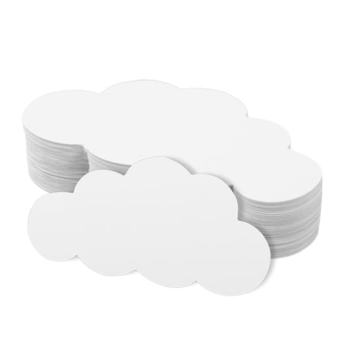 100stk Weiße Wolkenausschnitte, Dzickes Papier Gestanzte Wolkenformen Doppelseitig Wanddekorationshandwerk Papierwolken-Klassenzimmerdekoration für Bulletin Tafel Kinderzimmer von Tinoaly