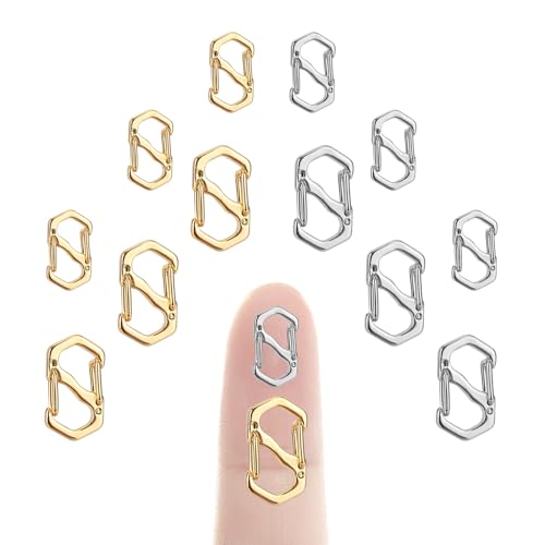 12st Karabinerverschluss mit Doppelter Öffnung, Halskettenverkürzer Clip 2 Größen Kettenverschluss Armbandverschlüsse S-Verschluss Schmuckclips für DIY Schmuckherstellung (Gold, Silber) von Tinoaly
