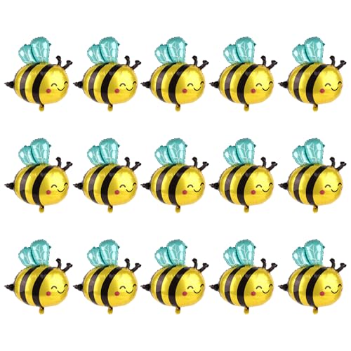15 Stück Bienenballons, Süße Smiley-Hummelballons Bienenthema Geburtstagsparty Babyparty Dekorationszubehör für Kinder und Erwachsene (Gelb) von Tinoaly