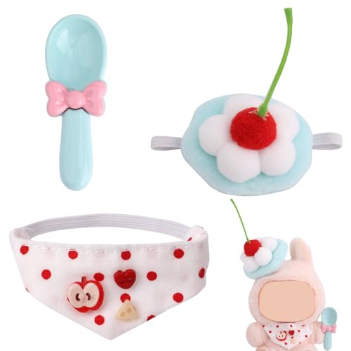 3-Teiliges Puppenkleidungsset, Süße Blau-Weiße Kleidung für Plüschpuppen Lätzchen Tomatenhut und Löffel Outfit-Zubehör für 15cm/17cm Große Puppen (Nur Outfit) von Tinoaly