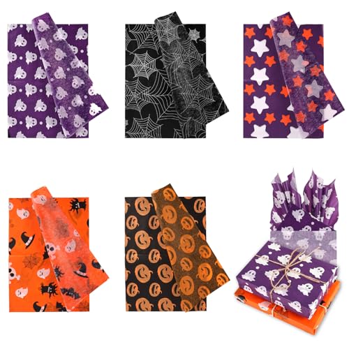 30 Blatt Halloween-Seidenpapier, 5 Stile 35x50cm Geschenkpapier Ideales Geschenkpapier DIY-Bastelarbeiten Blumenstraußverpackung Halloween-Partygeschenke und Dekorationszubehör von Tinoaly